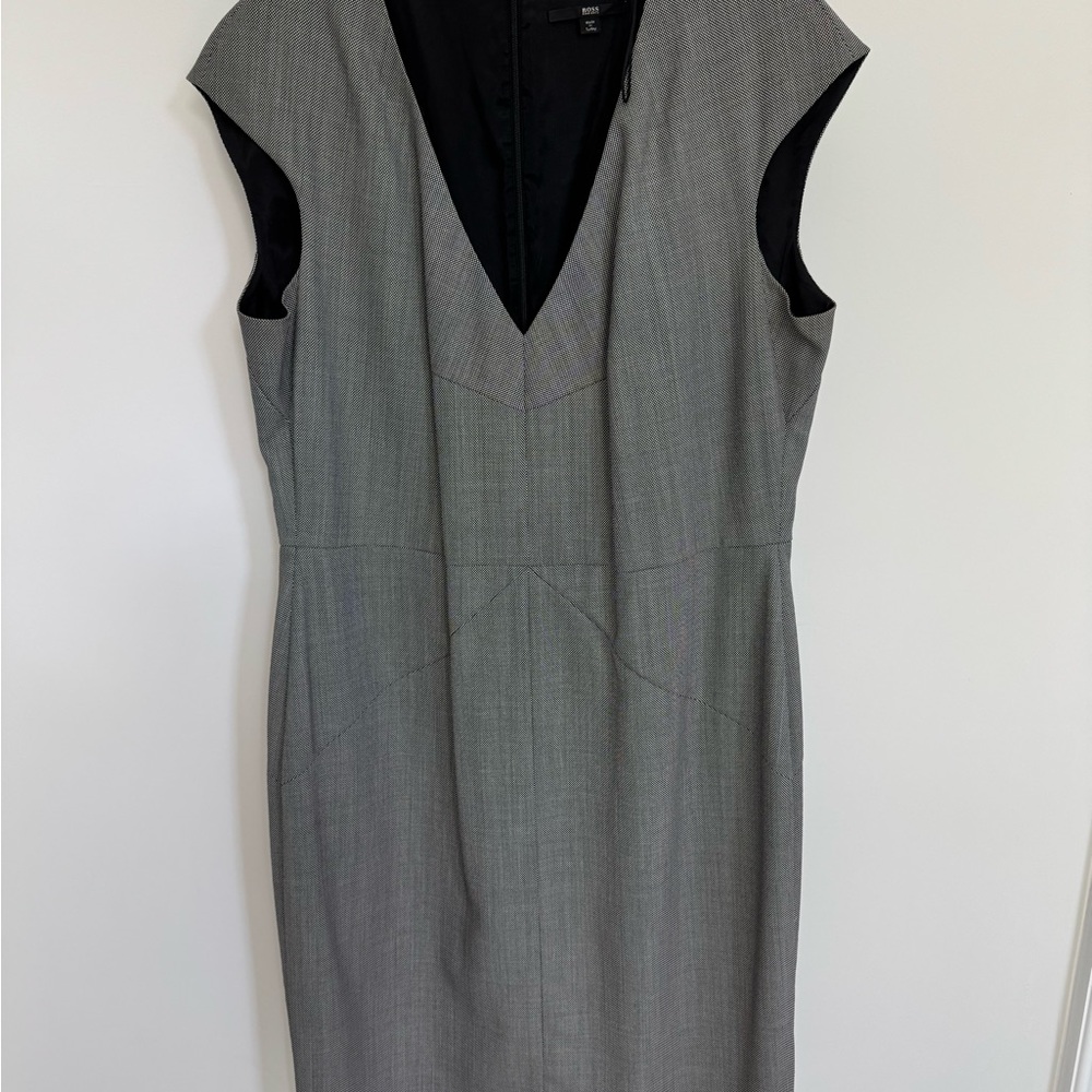 Hugo Boss Gray V-Neck Sheath Dress for Work